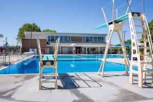 Outdoor pool with two diving boards