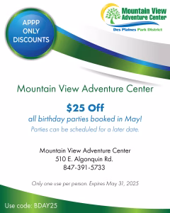 $25 off Birthday party book in May.